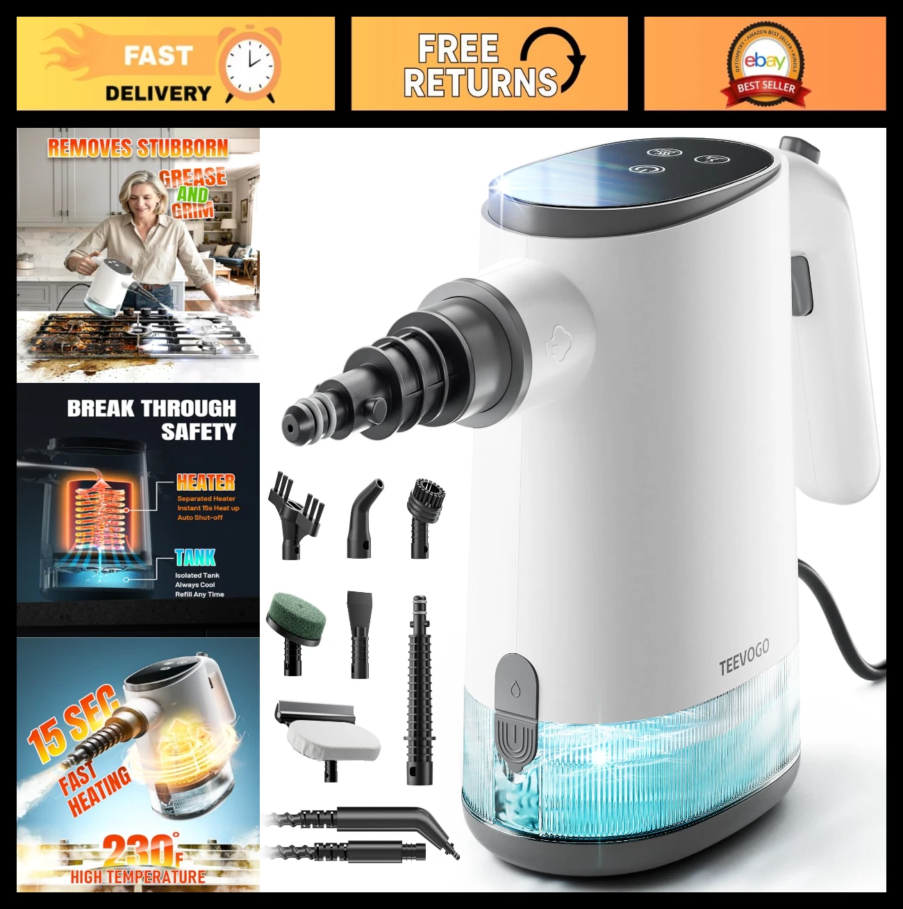Portable Handheld Steam Cleaner - 15s Instant Heat, 650ML Tank, Ideal for Home,