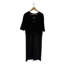 Leo & Ugo Black Dress Opens Fully Mixed Media Pleated Ribbed New 4 (US 12)