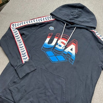 Arena Mark Spitz USA Hoodie Sweatshirt Mens Large Blue Swimming Olympics Team