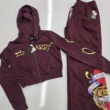 Ed Hardy Retro Tiger Sangria Burgundy Wide Le...