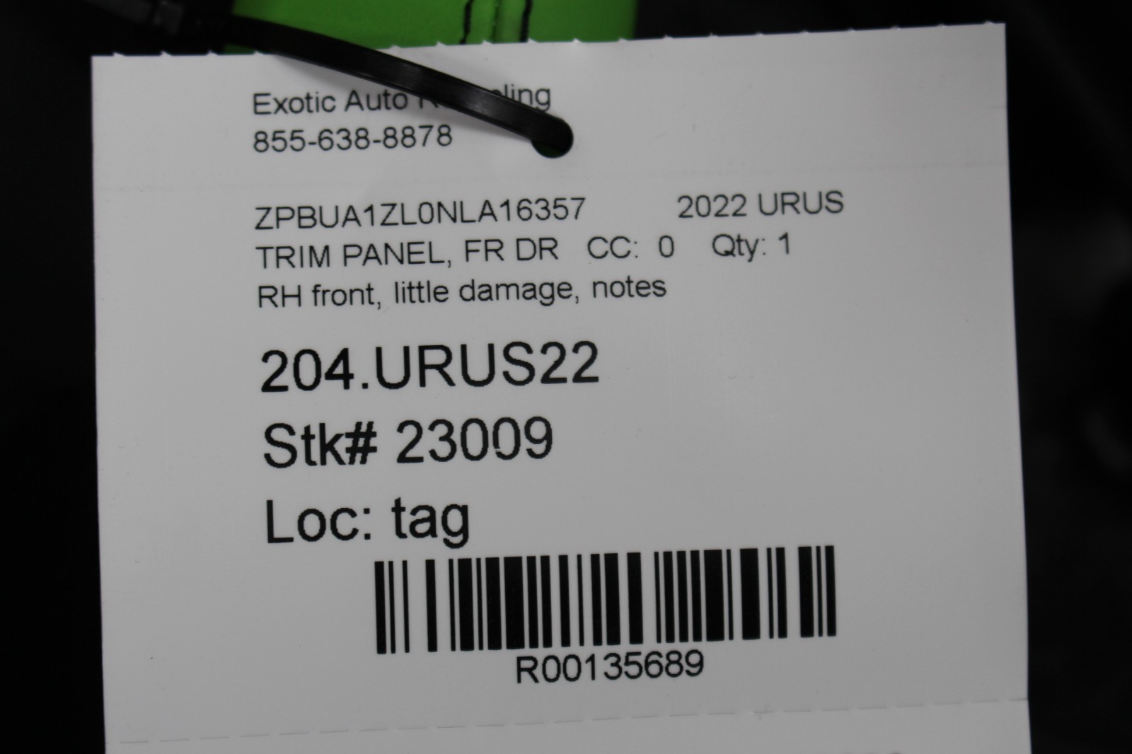 Lamborghini Urus, RH, Right, Front Door Panel, Dmg, Used, P/N 4ML867004001
