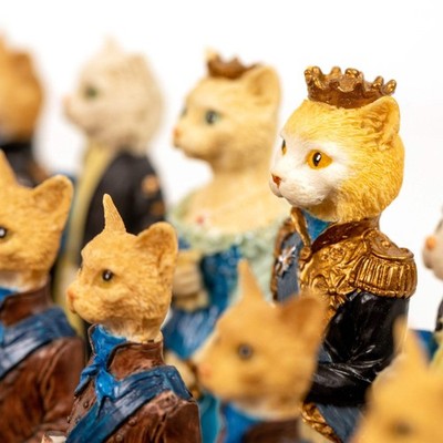 Italfama Cats vs Dogs Hand Painted Resin Chess Set Faux Leather Board