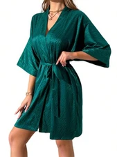 Women's Satin Kimono Robe With Tie Waist And Wide Sleeves