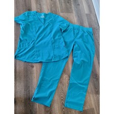Adar Pro Teal Blue Scrub Set XL V-Neck Top Elastic Waist Pants P9100 Womens 22