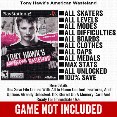 Tony Hawk s American Wasteland 100% All Items PS2 Memory Card CHEATS