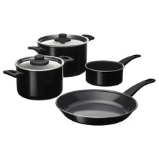 Ikea HEMLAGAD Set di pentole 6 pezzi, rivestimento antiaderente nero
