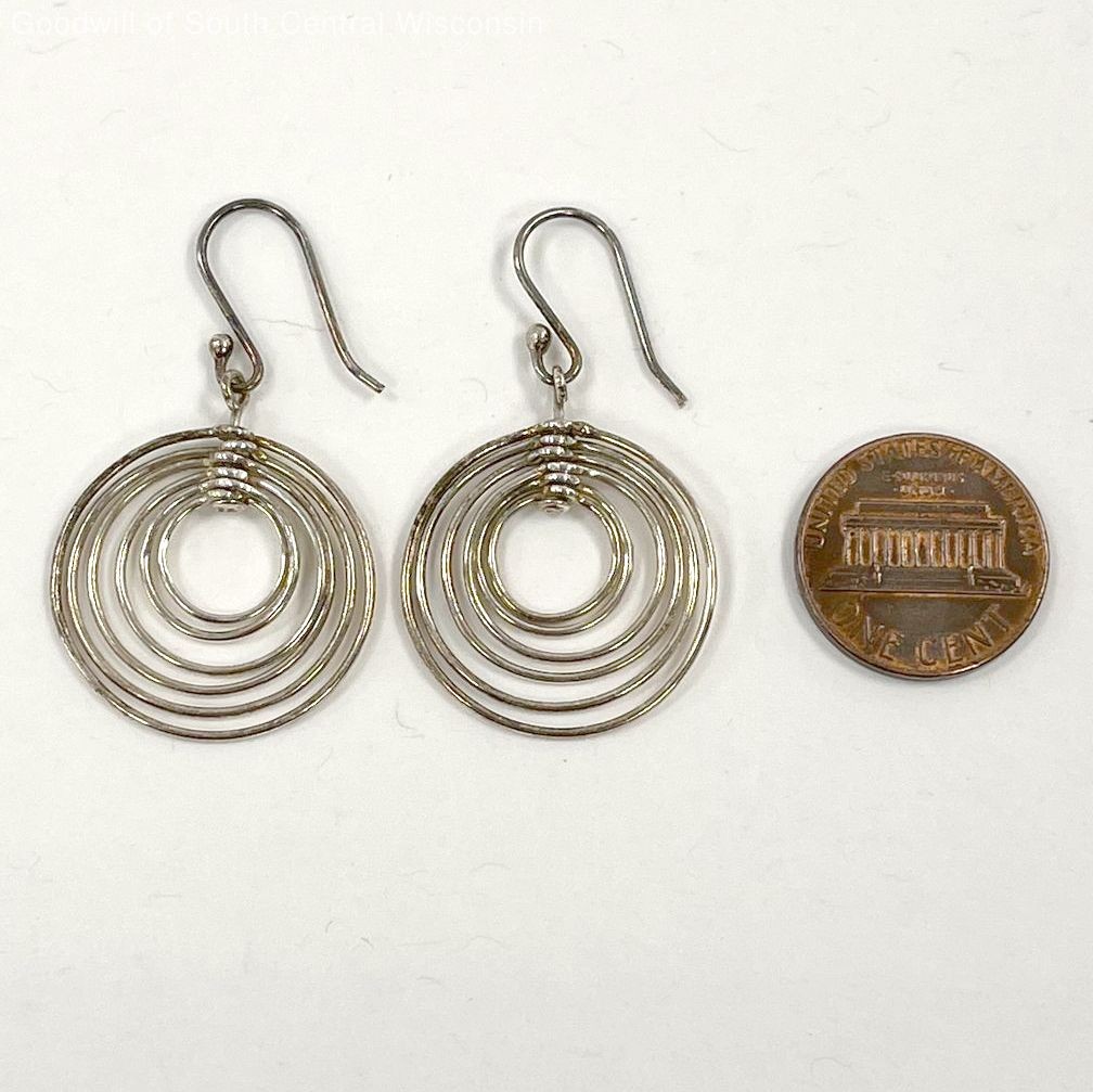 Sterling Silver Multi-ring Dangle Earrings, 4.18g - image 3