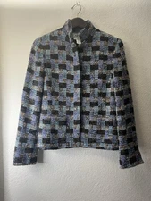 VTG Carlisle Mohair Wool Jacket Zip Up Collared Womens Sz 4 Blue Academia Square