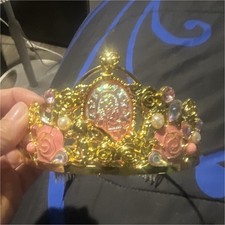 Gold  Pink Girls Princess Tiara Crown with Pink Roses  Rhinestones