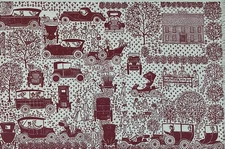 Folly Cove Designer FCD "Up Country Meet" Placemat Louise Kenyon in Red c.1964