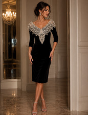 Jessica McClintock Velvet Gown SZ 10 Black Lace Pearl Vintage 90s Evening Dress