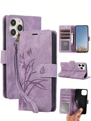Lila Geldbörse Ästhetisch Handy Hülle Schmetterling Flip Karten Halter Band iPhone