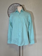 Berlioni Long Sleeve Regular Fit Classic Button Up Shirt Sz M 15-15.5 Teal