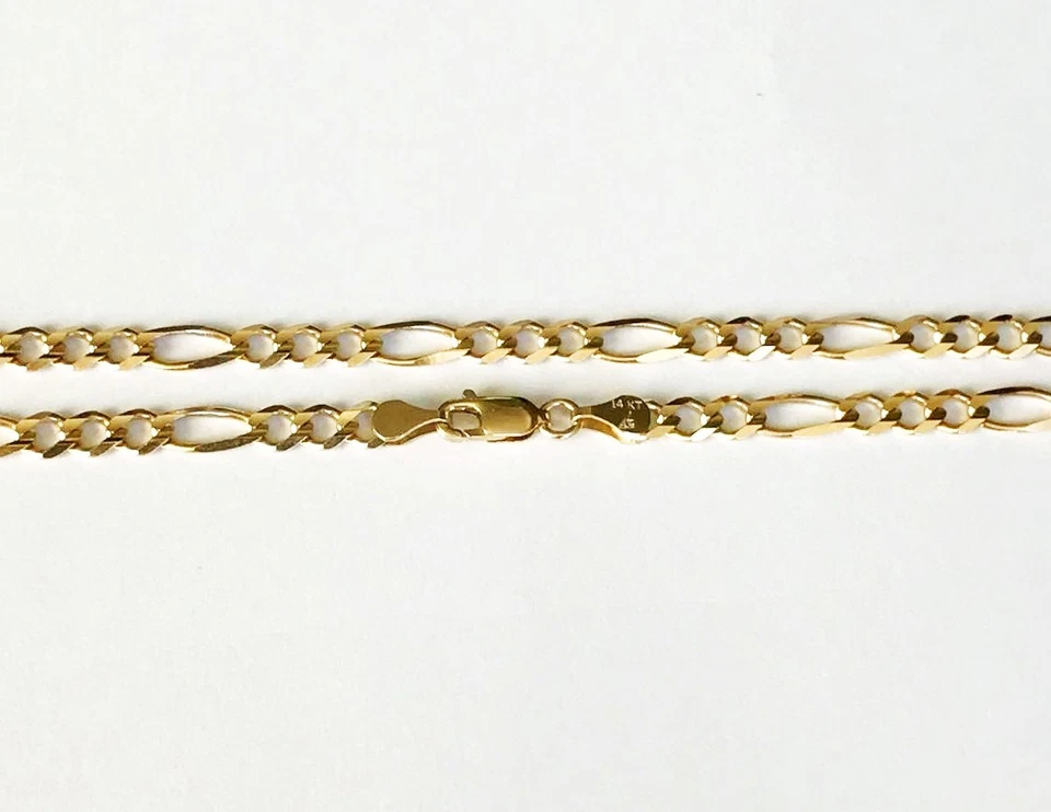 5.50mm 18" 14.60gm Solid 14k Solid Yellow Gold Open Men's Figaro Necklace Chain - Image 2 of 4