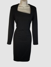 Halston Women's Black Asymmetric Crepe Unlined Stretch Sheath Dress Size 8