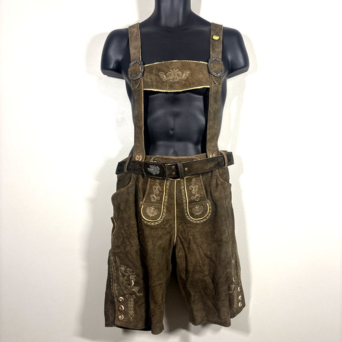 Country Maddox Lederhosen Mens 54 US 40 Brown Leather Shorts Suspenders