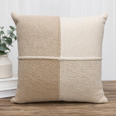 Hobby Lobby Brown Cream Woven Color Block Throw Pillow 18x18