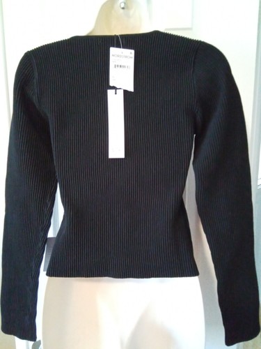 NSR Black Ribbed Top Sweater Size M / S Nordstrom Sweetheart Plunge New - Picture 3 of 6