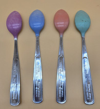 VTG Munchkin Inc 1996 Lot of 4 Baby Spoons Purple Blue Orange Stainless Steel