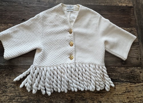 ST.JOHN COLLECTION Ivory Mini Float Textured Knit Maxi Fringe Jacket 4 $1795 EUC - Picture 10 of 21