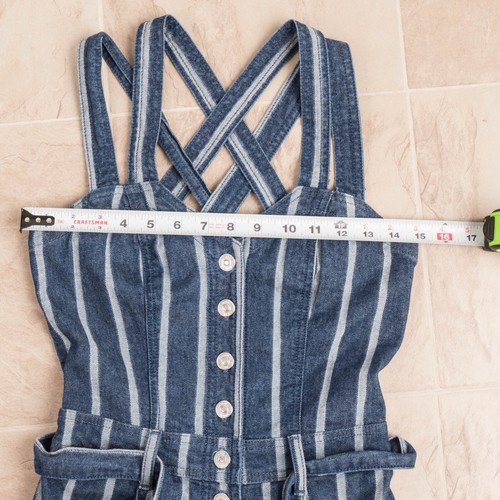 7 For All Mankind Women's Overall Jumpsuit Striped Denim Blue Size 24 - Picture 16 of 17