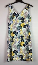 Ann Taylor Factory Dress 6 Women Ivory Blue Yellow Floral Fit & Flare Sleeveless