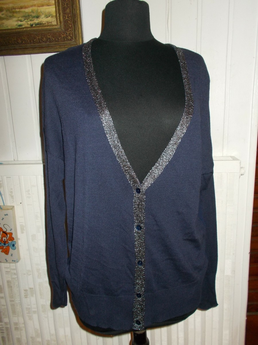 Pull zip gilet voile bleu revers argenté LAUREN VIDAL L 42 LOAN/nuit dos  étoile