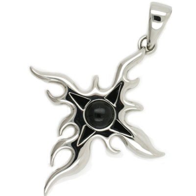 Tribal Sonne Ketten Anhänger Silber mit Stein Schwarz Rot Türkis Edelstahl Massi
