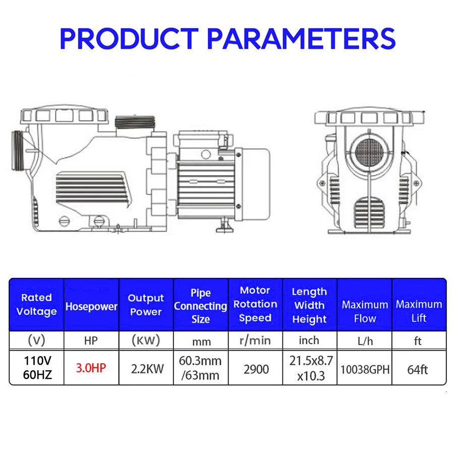 1.2/3hp High Speed Super Pump For In-Ground Swimming Pool Pump US SUPPLY - Image 3 of 4