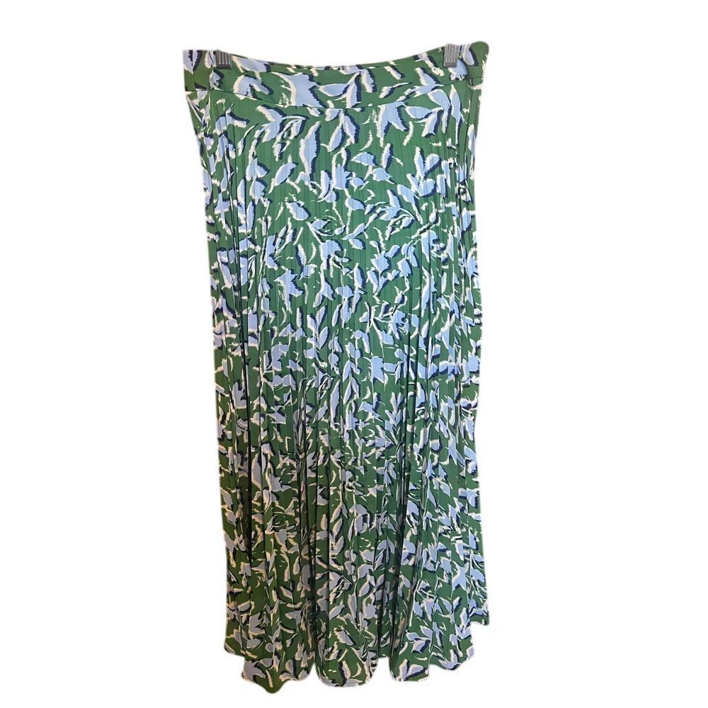 FOREVER NEW SCOOP Gonna Midi Pieghettata Stampa Astratta Foglia Verde Blu Fluida Estate M