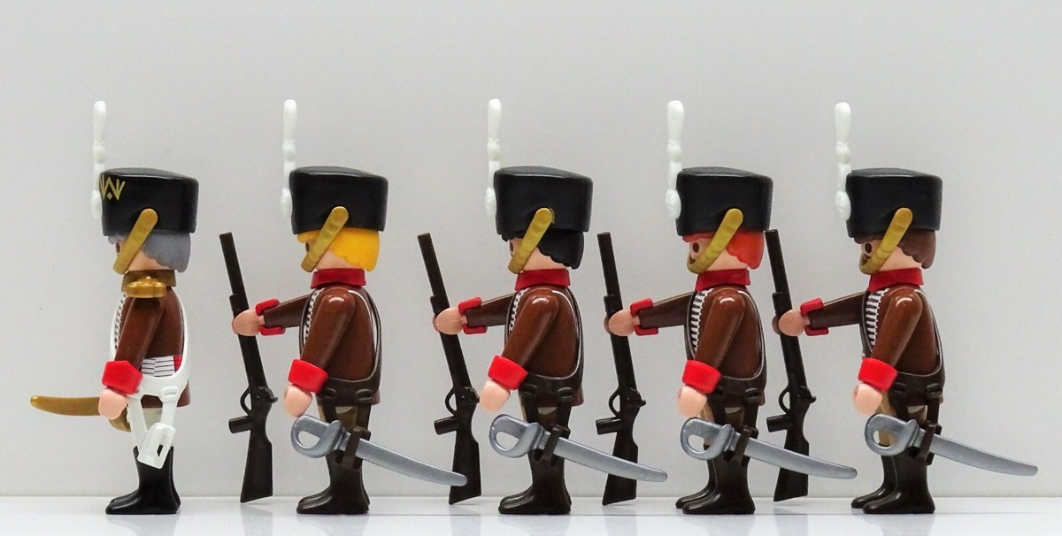 5 Soldats Playmobil Garde Hussard Dragon – Bleu Et Beige, Pour Custom Napoleonic
