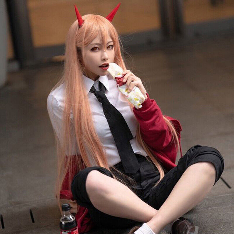 Anime Chainsaw Man Makima Angel demon Long Orange Hair Cosplay Costume WS*