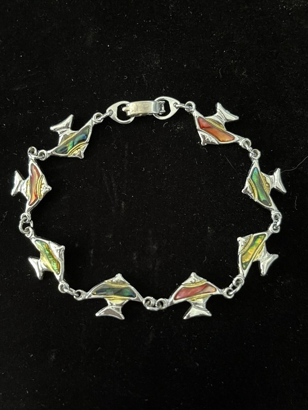 Abalone Inset Fish Charm Multi Colored Bracelet