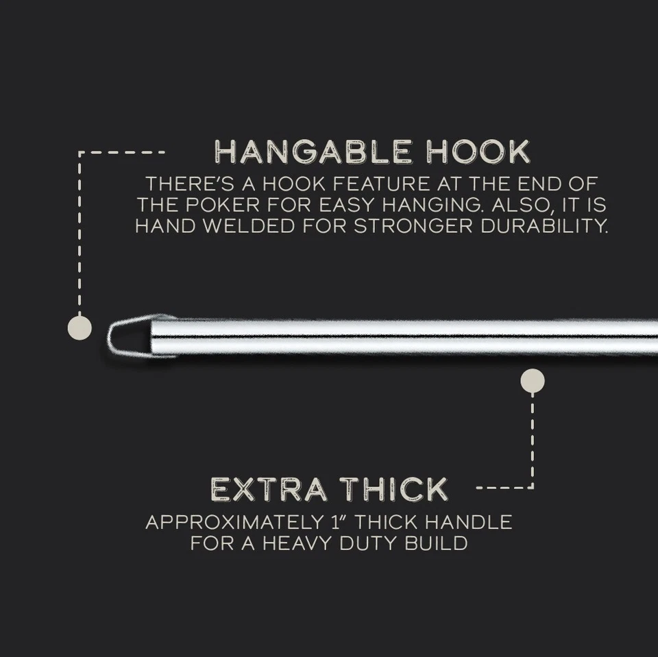 CONCORD 43" Fire Poker, una pieza resistente acero inoxidable para fogata. Foto 3 de 4