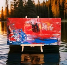 Royal Red Blue (Vid Uploaded) Orig Abstract Acrylic Painting Canvas 10x20 