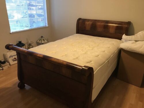 Rare Late 1800s Mahogany Sleigh Bed. Hand Made. Full Size. Matching Dresser.
