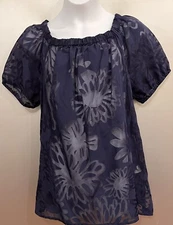 Lilly Pulitzer Women Blue Short Sleeve Blouse S sheer beautiful top
