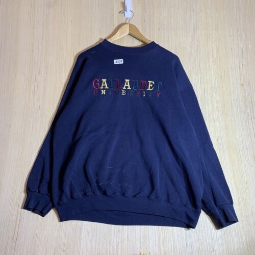 Vintage Gallaudet University Erwachsene 2XL blau Langarm Herren Pullover bestickt