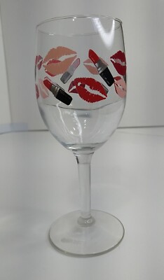 LIPSTICK LIPS Red Black Pink 7''Tall 14 Oz. Single Wine Glass Stemware Drinkware