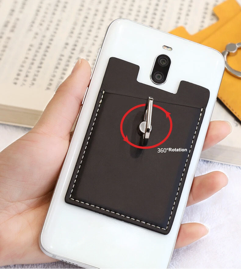 Cuero Portatarjetas de Crédito Billetera Anillo Bolsillo Adhesivo Adhesivo Teléfono Celular iPhone Foto 4 de 4