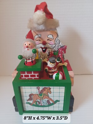 VTG Wood Musical & Mechanical Christmas Box Santa Hand Painted Telco Creations