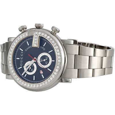 Mens Custom Diamond Gucci Ya101309 G-Watch Black Dial Chronograph