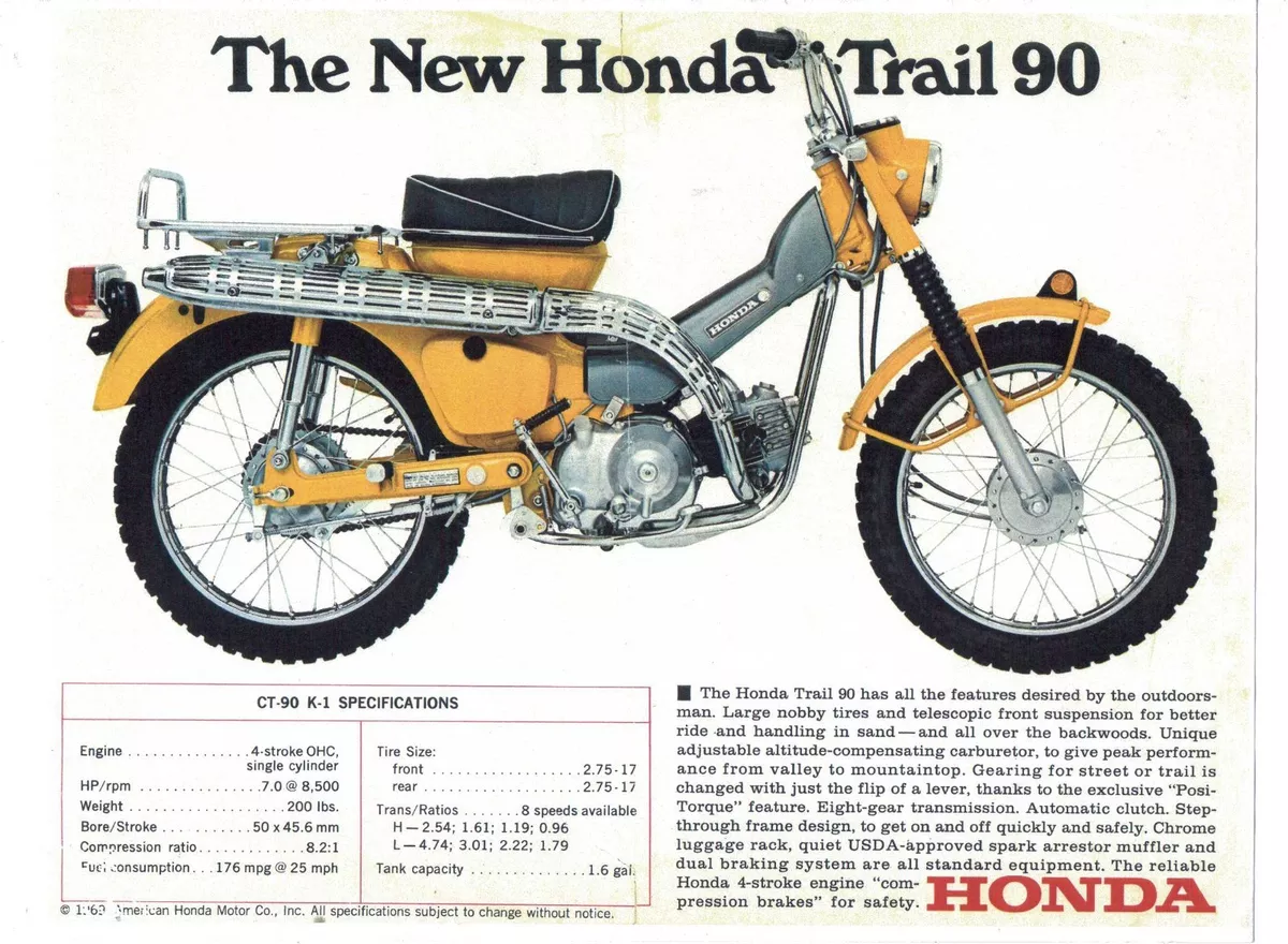 1969 Honda Trail 90 Model CT 90 K 1 motorcycle sales brochure Reprint 7.50