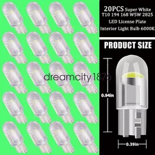 T10 194 168 W5W 2825 COB LED License Plate Interior Light Bulbs 6000K White 20x