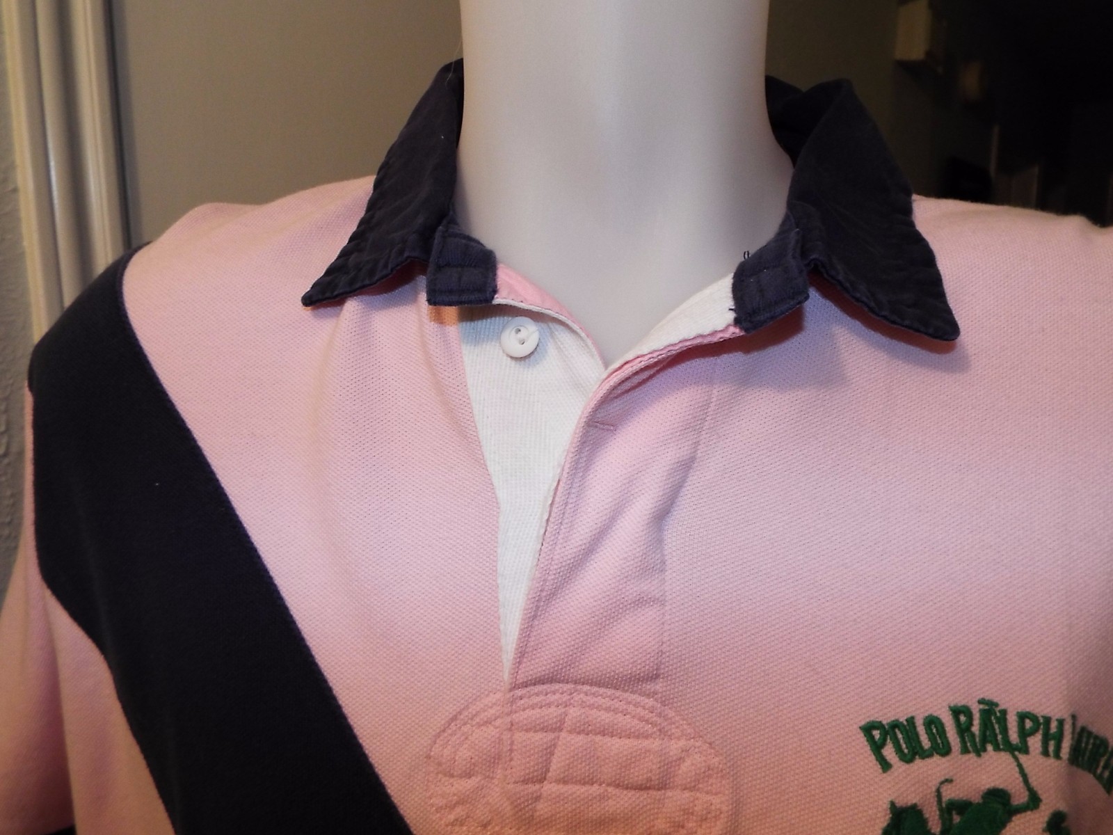 PONY NUOVA XL camicia uomo Ralph Lauren POLO MESH rosa con frangia blu e verde grande $98