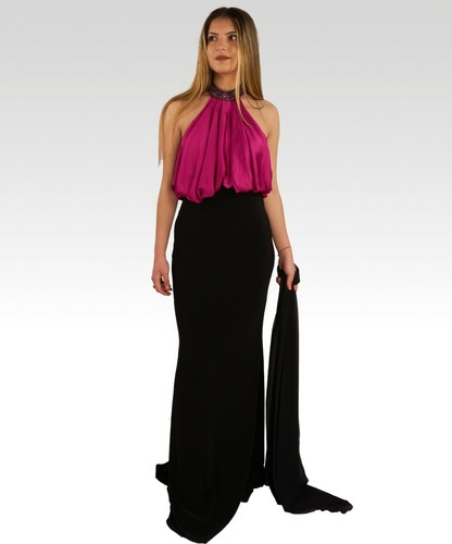 ABITO IMPERO LUNGO DA DONNA MODELLO SIRENA CERIMONIA ELEGANTE NERO VIOLA  OUTLET | eBay