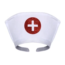 White Nurse Hat Headband with Cross - Halloween Cosplay Costume Party Dress Up