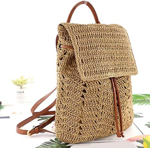 Fashion Straw Backpack for Women Drawstring Shoulder Bag Bohemian Beach Handbags - Picture 3 of 12