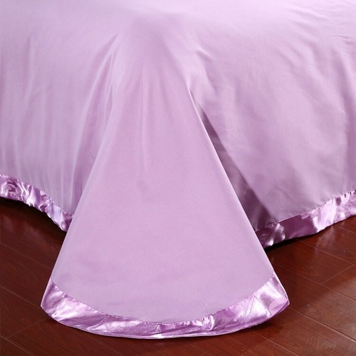 Luxury Satin Set 4Pc King Size Bed Sheet Duvet Cover Flower Purple Lace - Picture 3 of 13