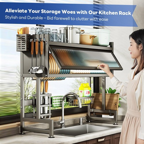 3 Tier Over Sink Dish Drying Rack, Kitchen Sink Space-Saving Rack with Cover - Picture 6 of 7